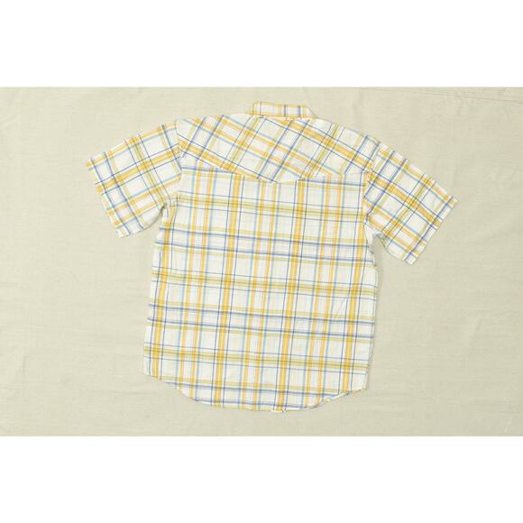 Moda Tech Men's Yellow Blue Plaid Western Snap Shirt Regular Size L NWT - Picture 3 of 8